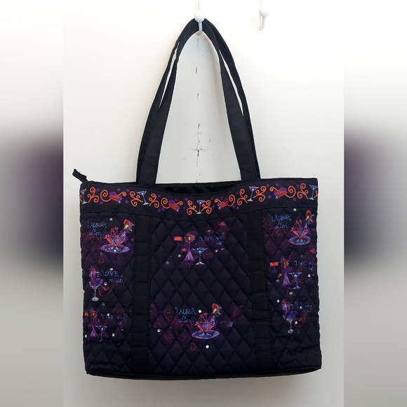 The Bradford Exchange Totes with Tude Quilted Black Purple Wine Glasses Tote Bag - Picture 16 of 16